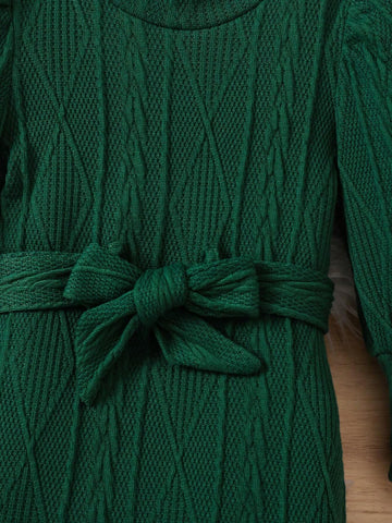 Young Girl And Young Girl Knit Turtleneck Textured Dress, Suitable For Casual Daily Wear, Autumn/Winter