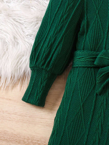 Young Girl And Young Girl Knit Turtleneck Textured Dress, Suitable For Casual Daily Wear, Autumn/Winter