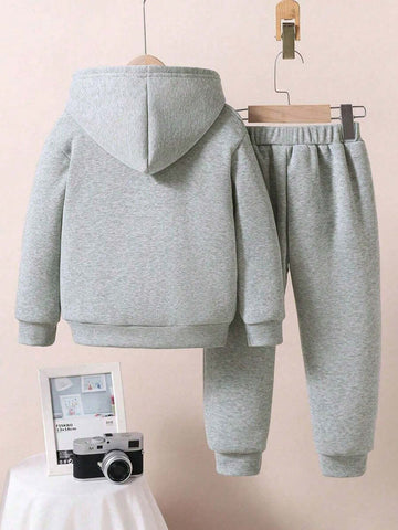 Young Girl Angel Bear Hooded Fleece Sweatshirt Set