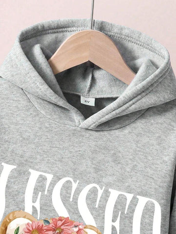 Young Girl Angel Bear Hooded Fleece Sweatshirt Set