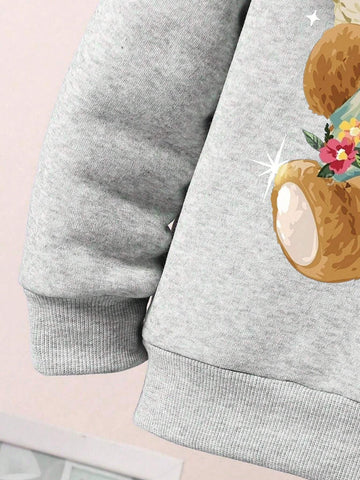 Young Girl Angel Bear Hooded Fleece Sweatshirt Set