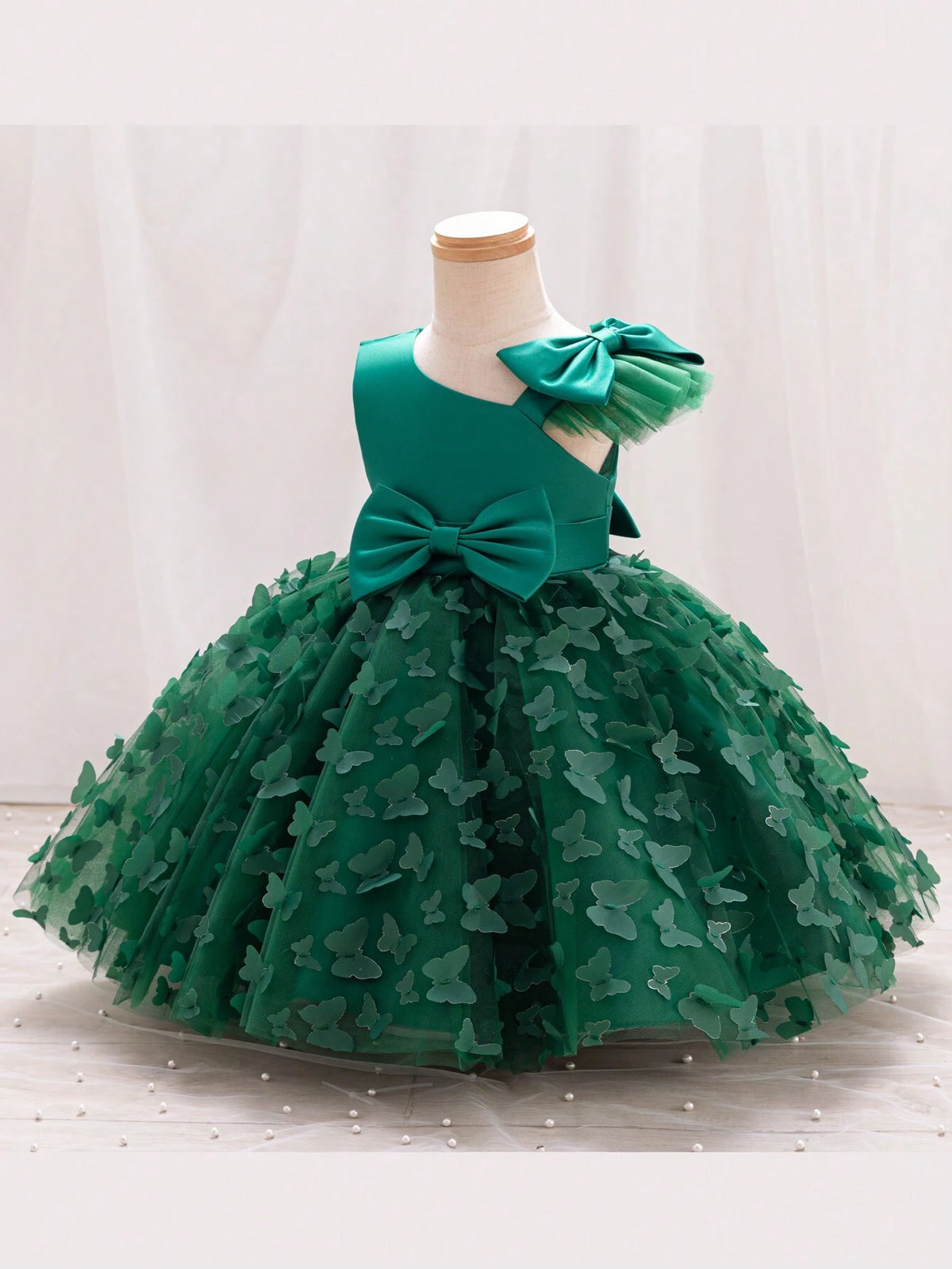 Young Girl Asymmetrical Collar Bow Decor Princess Dress Children Party Tutu Dress