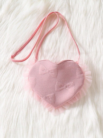 Young Girl Autumn/Winter Bow Textured Mesh Ruffled Hem Cute Dress