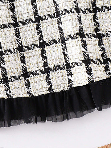 Young Girl' Autumn/Winter Bowknot Patchwork Mesh Dress With Tulle Trim