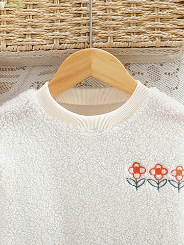Young Girl Autumn/Winter Fleece Splicing Ditsy Floral 2 In 1 Dress