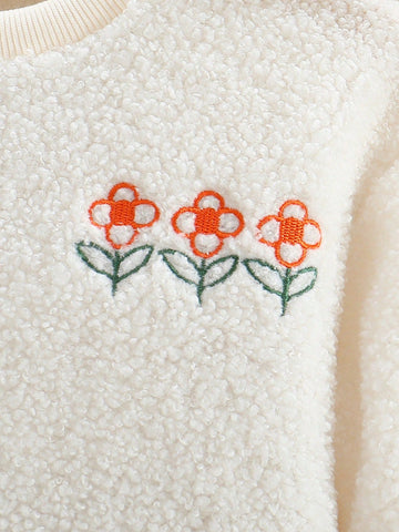 Young Girl Autumn/Winter Fleece Splicing Ditsy Floral 2 In 1 Dress