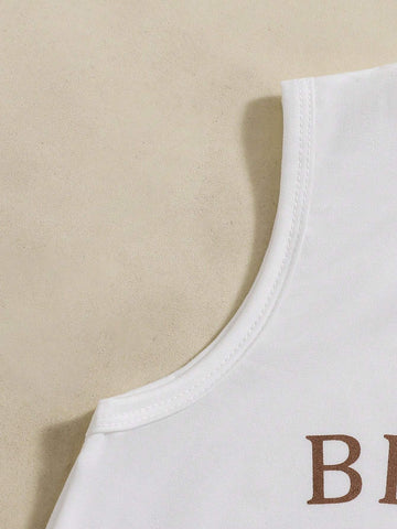 Young Girl Autumn/Winter Long Sleeve Stylish Cropped Sweatshirt With Letter Print Tank Top And Solid Color Pants Set