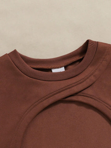 Young Girl Autumn/Winter Long Sleeve Stylish Cropped Sweatshirt With Letter Print Tank Top And Solid Color Pants Set