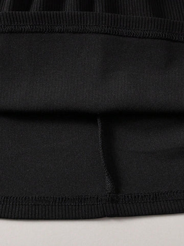 Young Girl Autumn Fashionable Casual Color-Block Puff Sleeve Dress With Matching Belt