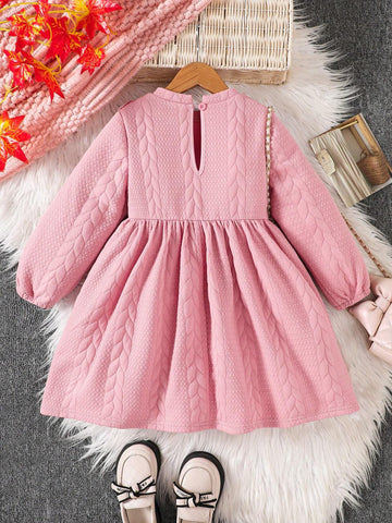 Young Girl Autumn Winter Textured Knit Padded Cap Sleeve Casual Dress