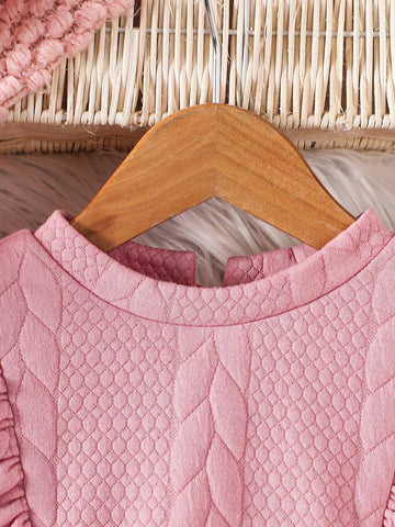 Young Girl Autumn Winter Textured Knit Padded Cap Sleeve Casual Dress