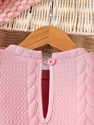 Young Girl Autumn Winter Textured Knit Padded Cap Sleeve Casual Dress