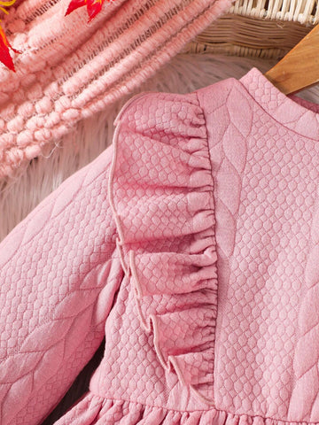 Young Girl Autumn Winter Textured Knit Padded Cap Sleeve Casual Dress