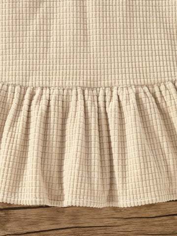 Young Girl Basic Textured Maxi Collar Low Waist Flared Hem Long Sleeve Thickened Minimalist Dress