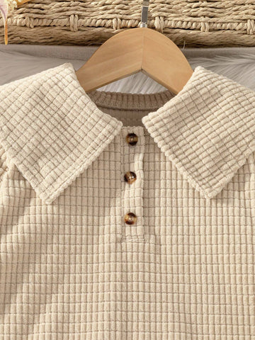 Young Girl Basic Textured Maxi Collar Low Waist Flared Hem Long Sleeve Thickened Minimalist Dress