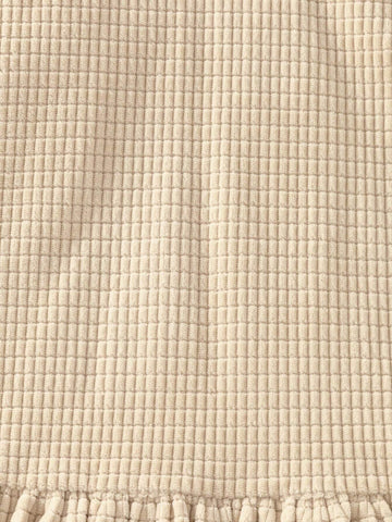 Young Girl Basic Textured Maxi Collar Low Waist Flared Hem Long Sleeve Thickened Minimalist Dress