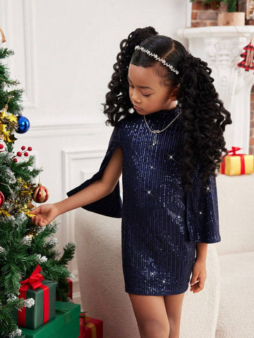 Young Girl Beaded Woven Round Neck Fitted Elegant Dress