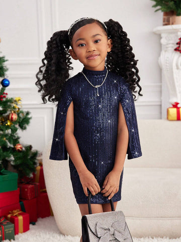 Young Girl Beaded Woven Round Neck Fitted Elegant Dress