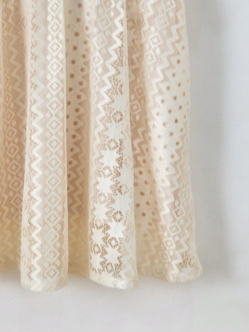 Young Girl' Beige Solid Elegant Simple Sweet Peter Pan Collar Short Sleeve Puffed Long Dress