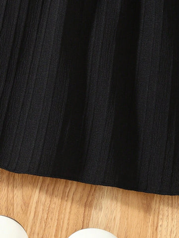 Young Girl Black Lace Ruffle Hem Summer Fashion Dress