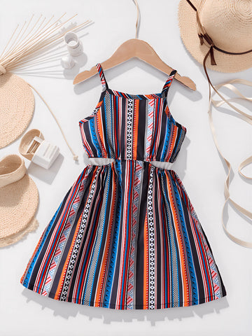 Young Girl Bohemian Style Backless Spaghetti Strap Maxi Dress