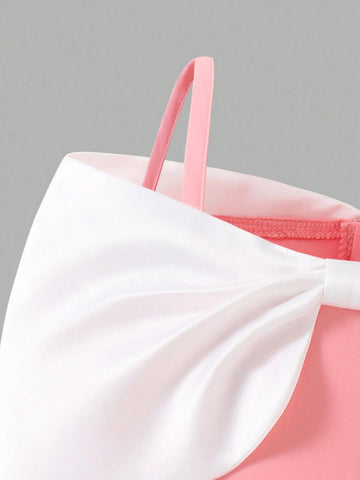 Young Girl Bow Shoulder Ruffle Fashion Party Dress