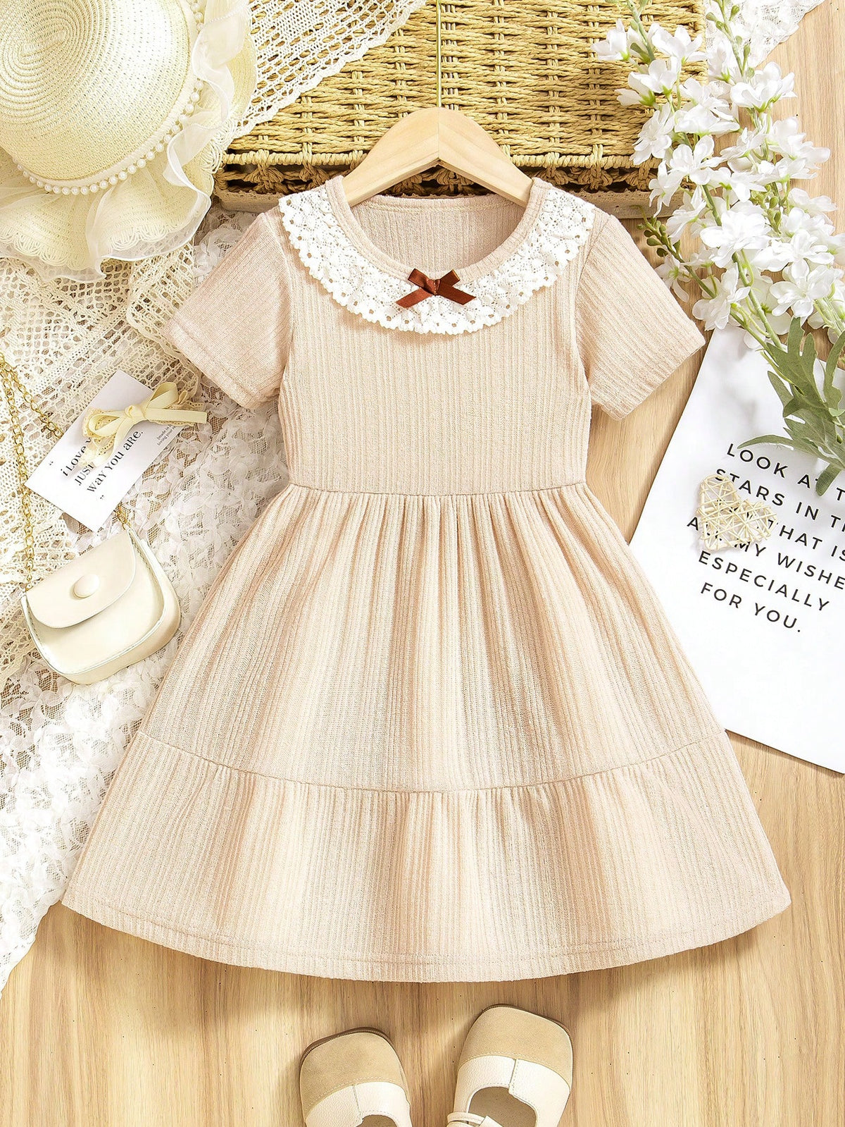 Young Girl Bow Trim Elastic Waist Princess Dress