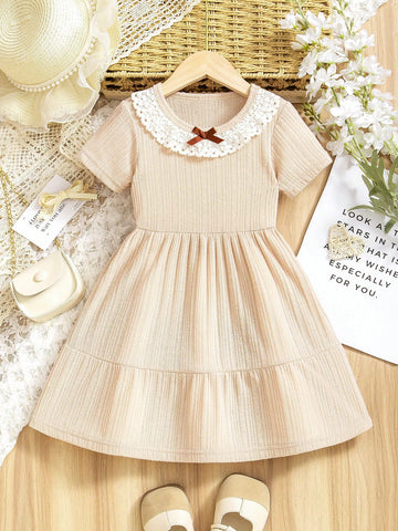 Young Girl Bow Trim Elastic Waist Princess Dress