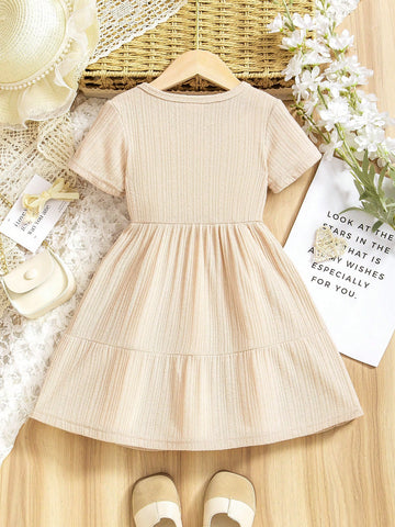 Young Girl Bow Trim Elastic Waist Princess Dress