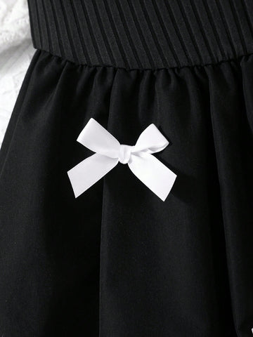 Young Girl Bowknot Waist Ruffled Suspender Dress