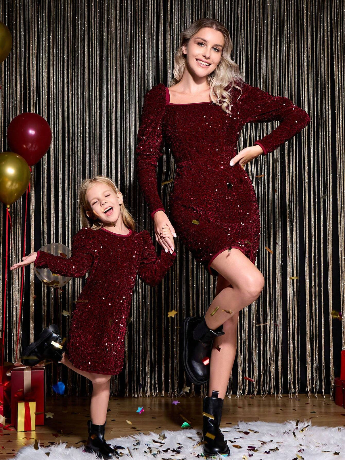 Young Girl Burgundy Sparkly Princess Dress