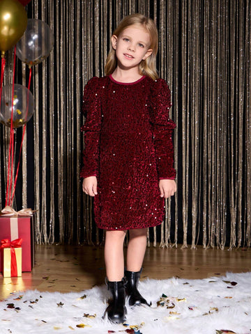 Young Girl Burgundy Sparkly Princess Dress