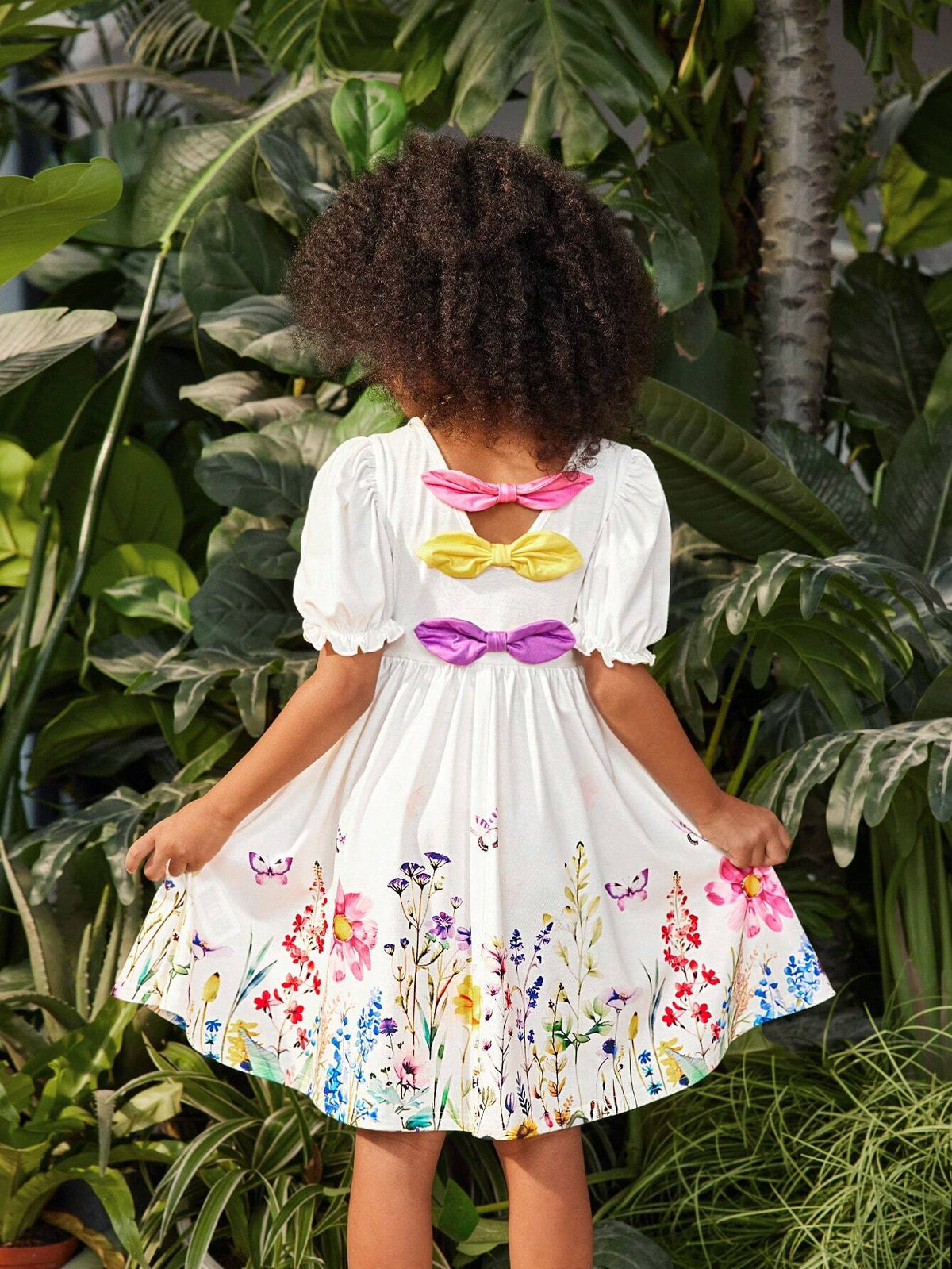 Young Girl Butterfly & Flower Print Comfortable Dress