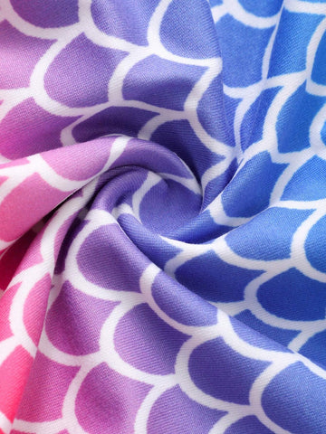 Young Girl' Cap Sleeve Fish Scale Print Bow Decor Mesh Cute Dress
