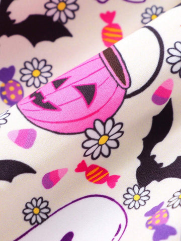 Young Girl Cap Sleeve Pumpkin Print Casual Dress