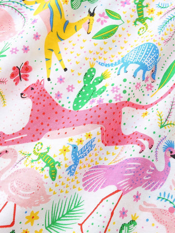 Young Girl Cartoon Animal Pattern Random Print Round Neck Comfortable Casual Princess Dress