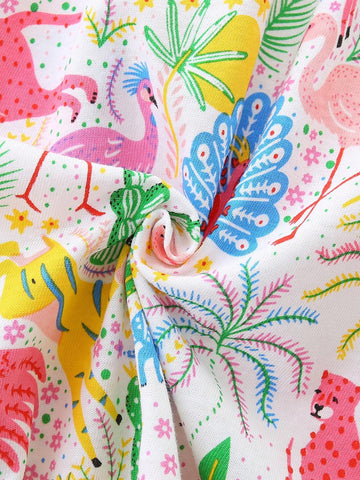 Young Girl Cartoon Animal Pattern Random Print Round Neck Comfortable Casual Princess Dress