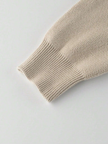 Young Girl Cartoon Cat Pattern Round Neck Long Sleeve Casual Sweater, Autumn/Winter