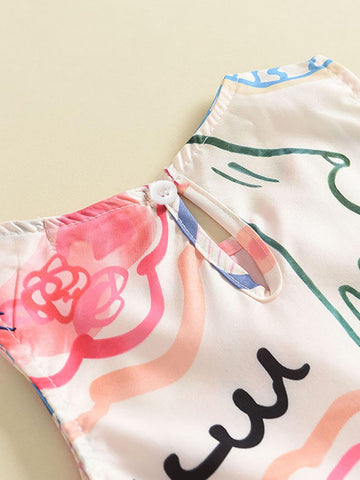 Young Girl Cartoon Graphic Keyhole Back Dress