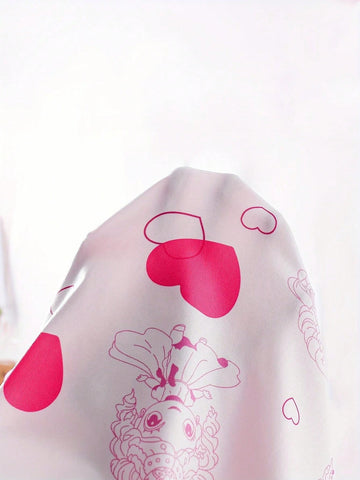 Young Girl Cartoon Portrait & Heart Printed Short Sleeve Dress For Summer