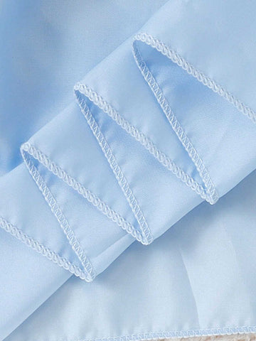 Young Girl Cartoon Print Round Neck Mesh Patchwork Long Sleeve Dress