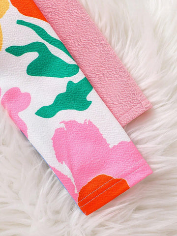 Young Girl Casual 2pcs Cute Colorful Floral/Flower Pattern & Solid Color Knitted Dress