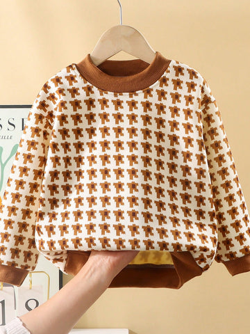 Young Girl Casual All-Over Bear Print Fleece Crew Neck Sweatshirt