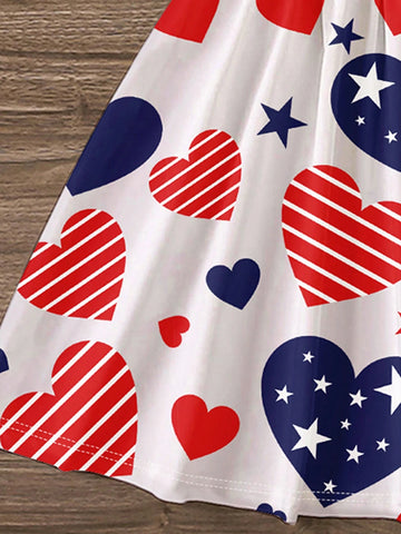 Young Girl Casual And Simple Love Heart Pattern Sleeveless Mid-Length Dress Is Suitable For Summer