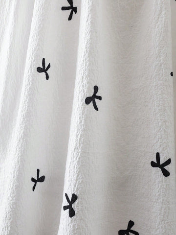 Young Girl Casual Butterfly Printed Puff Sleeve Dress, Spring/Summer