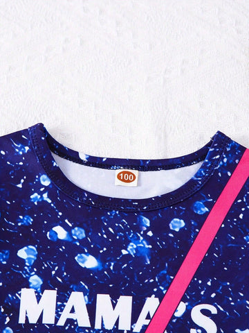 Young Girl Casual Cat Print Shiny Sequin Short Sleeve Thin Knit Dress