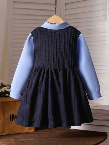 Young Girl Casual Chic College Style 2 In 1 Checkered Knitted Dress, Spring/Autumn
