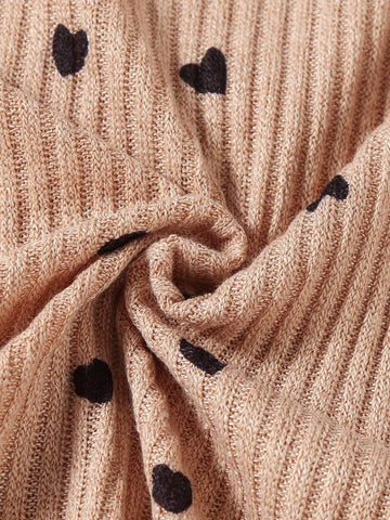 Young Girl' Casual Colorblock, Heart Print & Black Round Neck Long Sleeve Dress