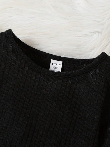 Young Girl' Casual Colorblock, Heart Print & Black Round Neck Long Sleeve Dress