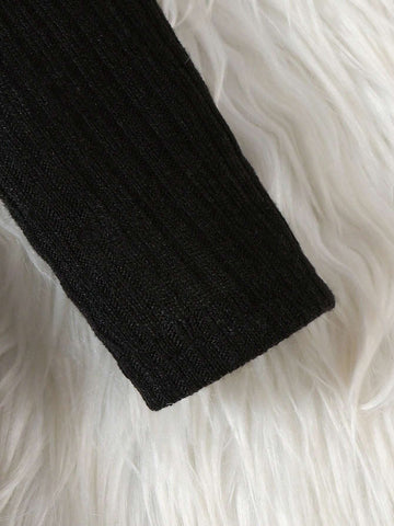 Young Girl' Casual Colorblock, Heart Print & Black Round Neck Long Sleeve Dress